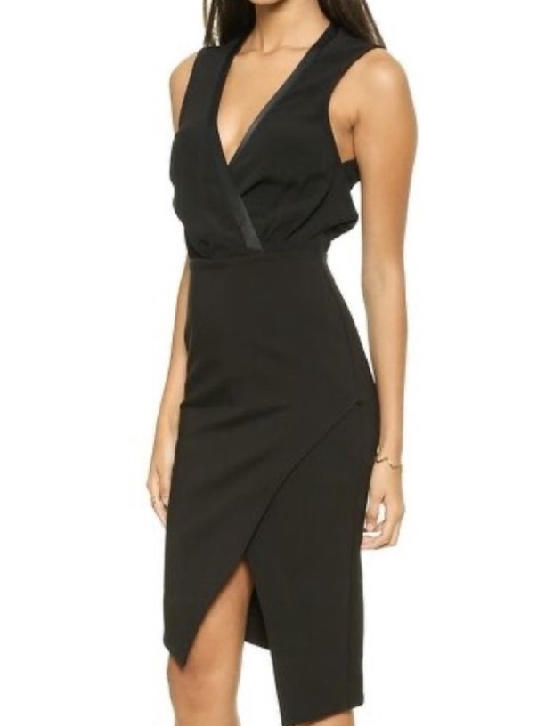 Bec & Bridge Black V-Neck Asymmetrical Wrap Cocktail Dress